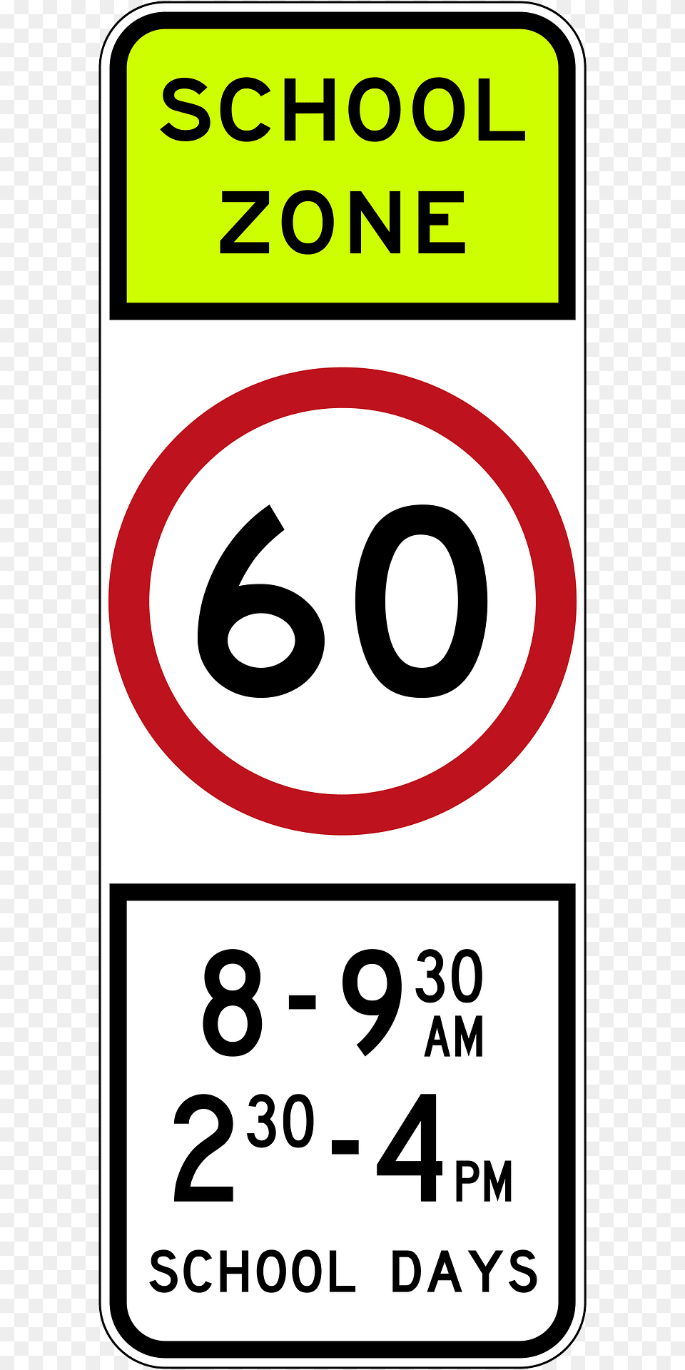 V106 60 Kmh Speed Limit School Zone Used In Victoria Clipart, Symbol, Sign, Text, Road Sign Png