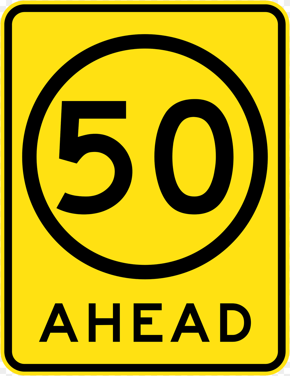 V108 50 Kmh Speed Limit Ahead Used In Victoria Clipart, Sign, Symbol, Road Sign, Text Free Transparent Png