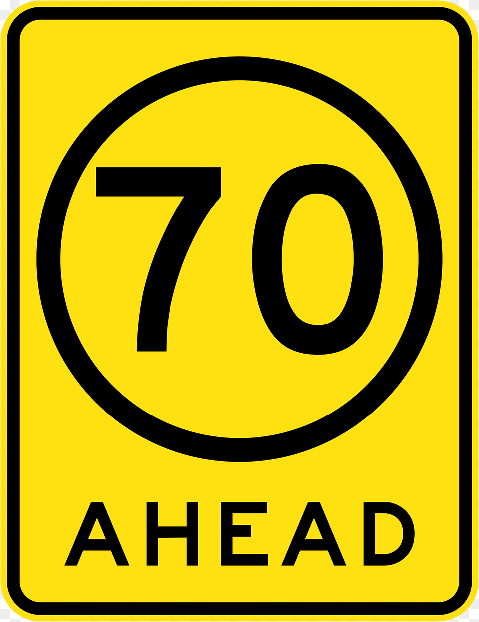 V108 70 Kmh Speed Limit Ahead Used In Victoria Clipart, Sign, Symbol, Road Sign, Text Free Png