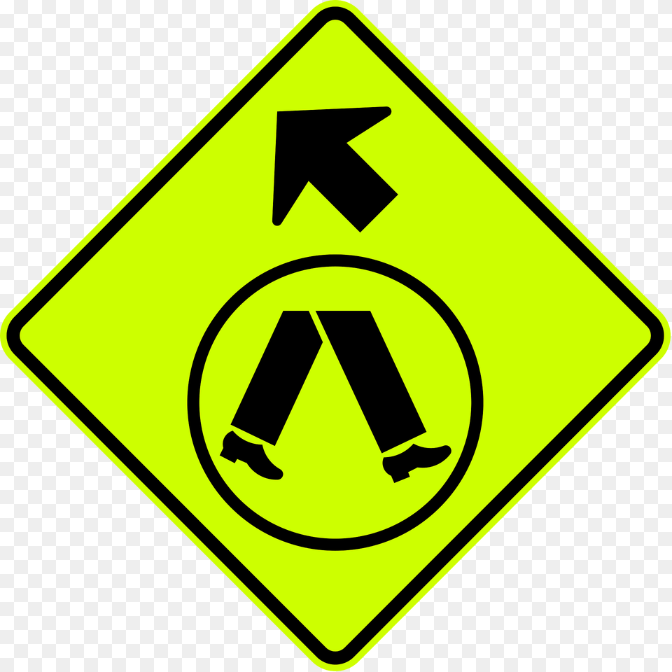 V2 1 Pedestrian Crossing Ahead On Side Road Veer Left Used In Victoria And Queensland Clipart, Sign, Symbol, Road Sign Free Transparent Png