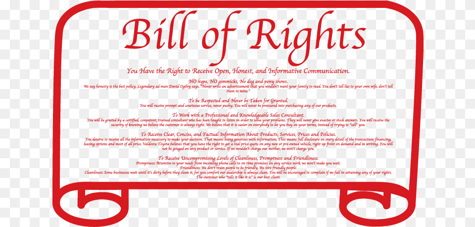 Valdosta Toyota Bill Of Rights Image Orange, Text, Menu, Advertisement, Poster Png
