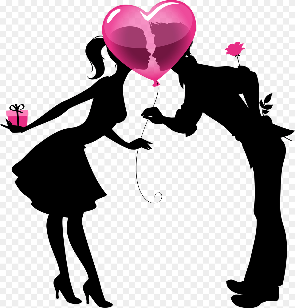 Valentine Couple Silhouettes With Heart Balloon Free Png Download