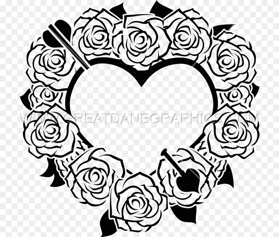 Valentine Heart Clipart Black And White Clip Art Freeuse Black And White Hearts With Roses, Flower, Green, Pattern, Plant Free Png