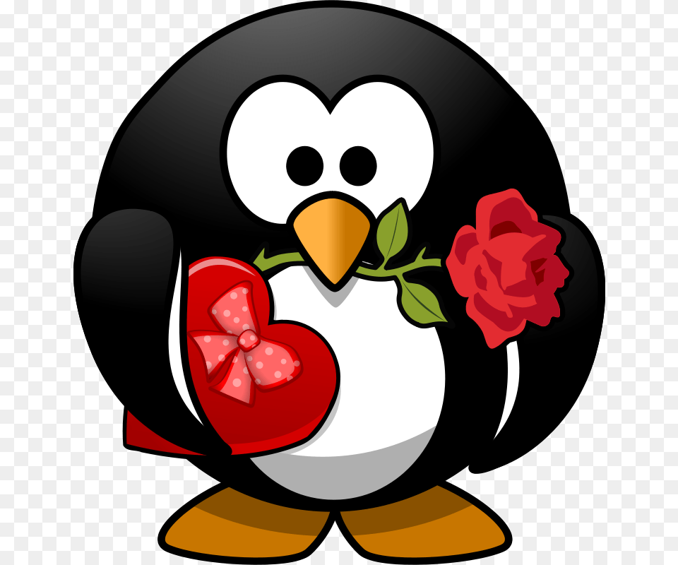 Valentine Penguin Ocal, Animal, Beak, Bird, Flower Png