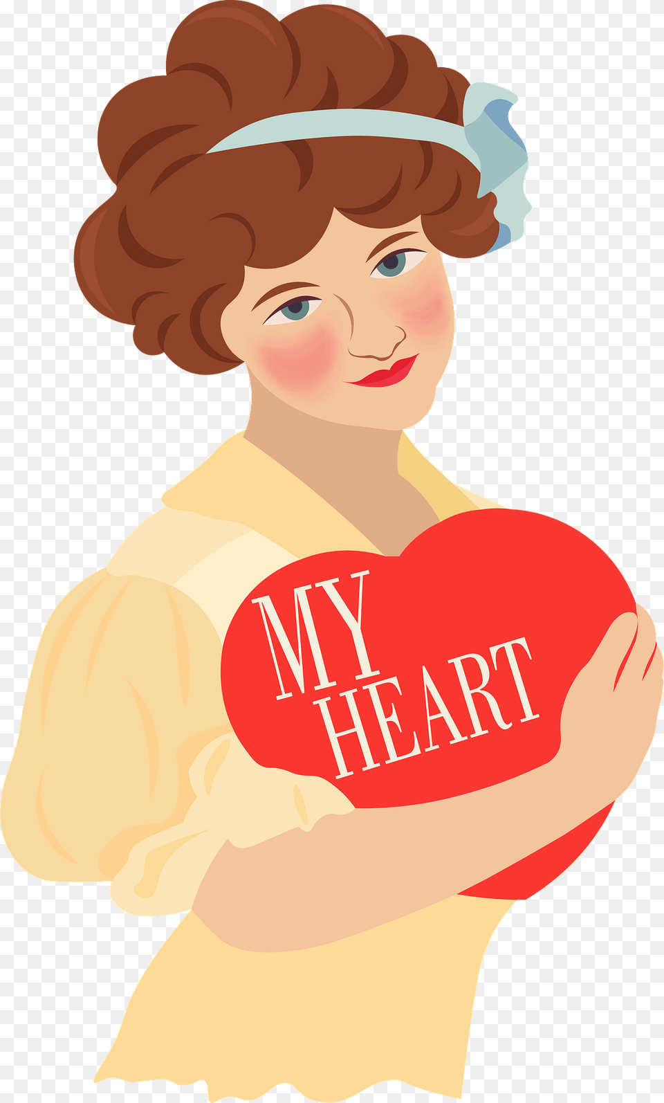 Valentine Vintage Card Girl With Love Heart Box Clipart, Baby, Person, Head, Portrait Png