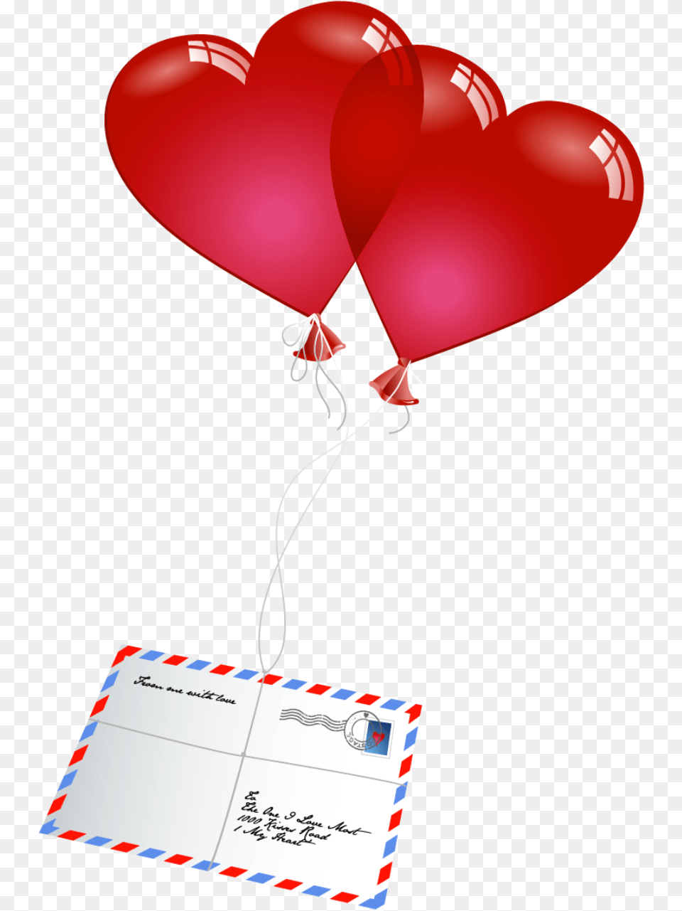 Valentines Day Letter With Heart Balloons Picture Valentine Heart, Balloon, Envelope, Mail Free Png