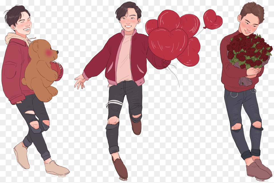 Valentines Day Themed Mini Versions Of Vernon Jeonghan Cartoon, Adult, Male, Man, Comics Png Image