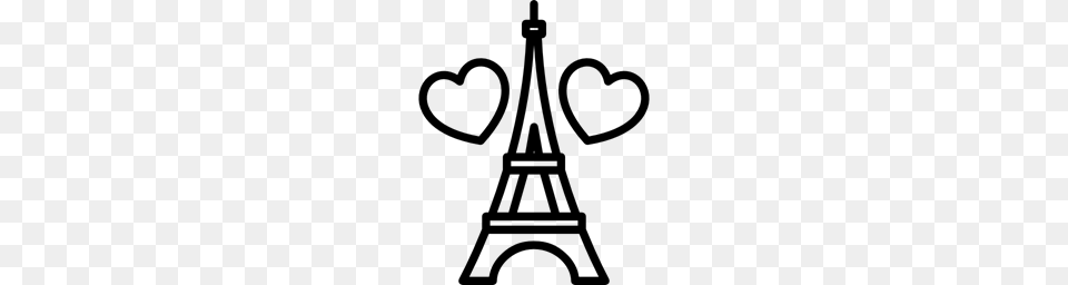 Valentines Romantic France Heart Shapes Eiffel Tower Paris Icon, Gray Free Png