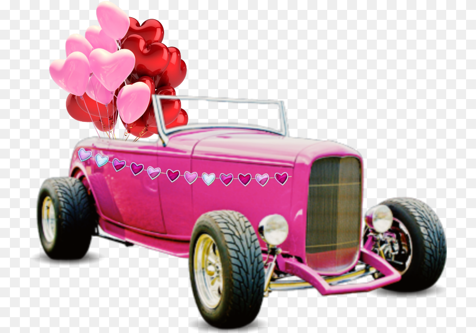 Valentinesday Pink Heart Car Hotrod Pink Hot Rod, Machine, Transportation, Vehicle, Wheel Png Image