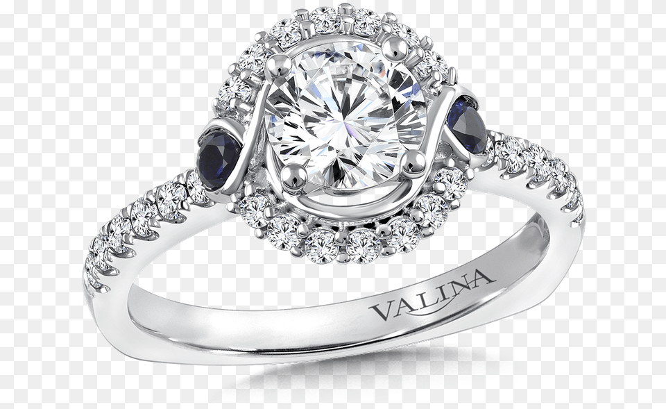 Valina Diamond And Blue Sapphire Halo Engagement Ring, Accessories, Gemstone, Jewelry, Silver Free Transparent Png