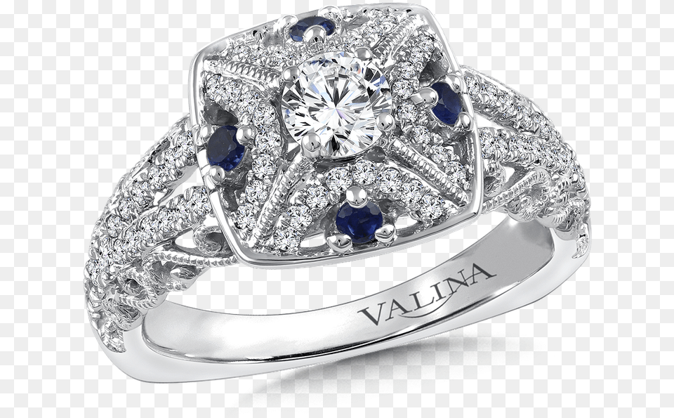Valina Diamond And Blue Sapphire Halo Engagement Ring Engagement Ring Swirl Band, Accessories, Gemstone, Jewelry, Silver Free Transparent Png