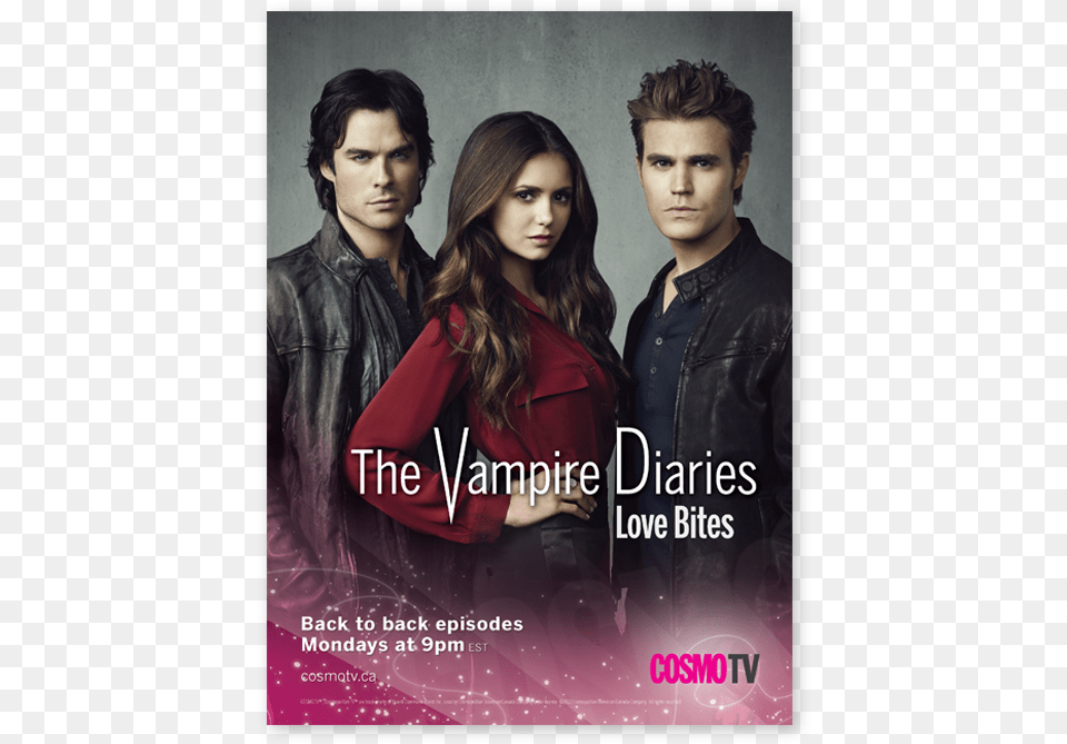 Vampire Diaries Elena Damon And Stefan, Advertisement, Clothing, Coat, Poster Free Png