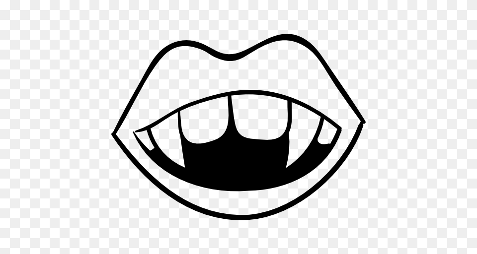 Vampire Dracula Teeth Scary Horror Lips Icon, Gray Png Image