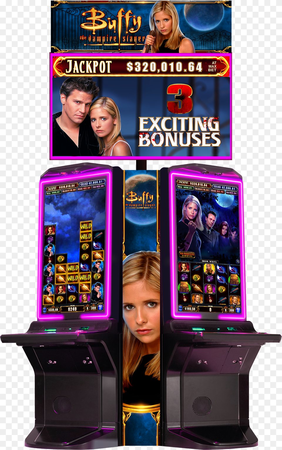 Vampires And Bonuses Are Ripe For The Picking On The Buffy The Vampire Slayer Slot Machine Vegas, Adult, Female, Male, Man Png