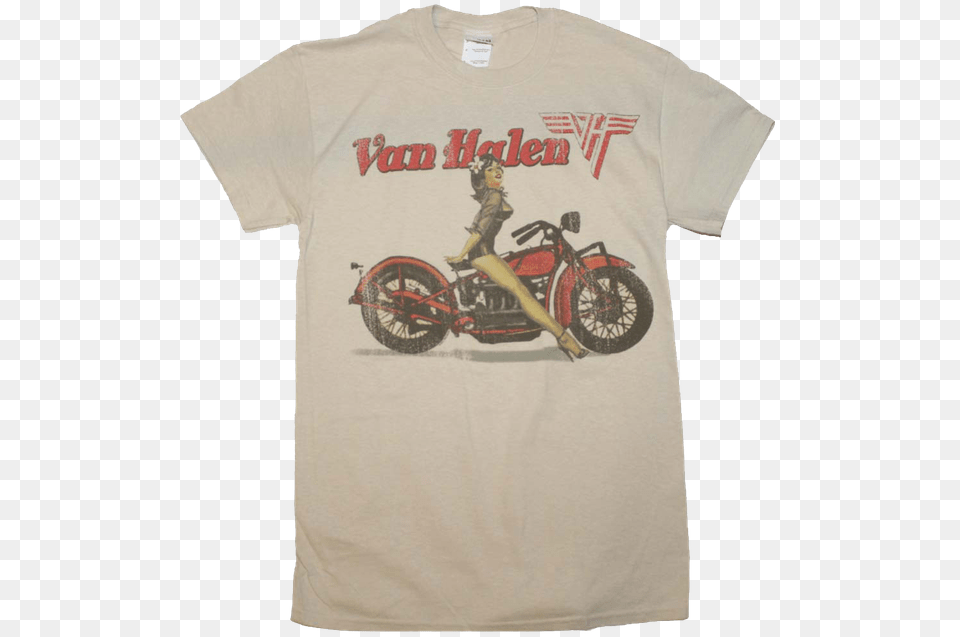 Van Halen Biker Pin Up Shirt, Clothing, T-shirt, Person, Motorcycle Free Png Download