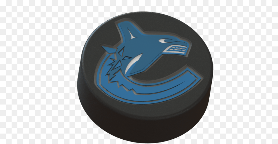 Vancouver Canucks Logo On Ice Hockey Puck 3d Print Great White Shark, Emblem, Symbol Png Image