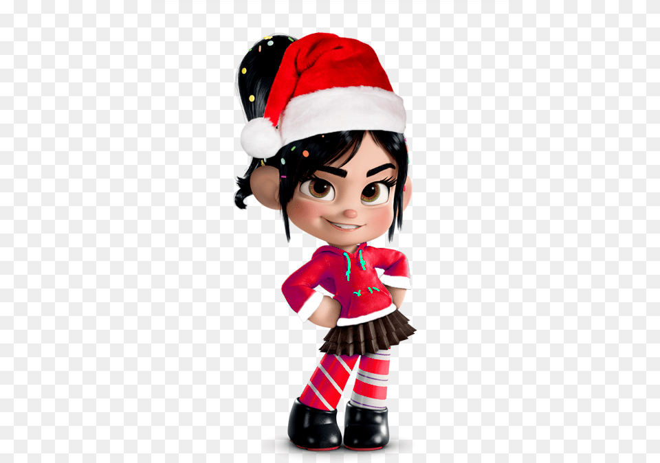 Vanellope In A Christmas Casual With Santa Hat Wreck It Ralph 2 Felix, Doll, Toy, Face, Head Free Transparent Png