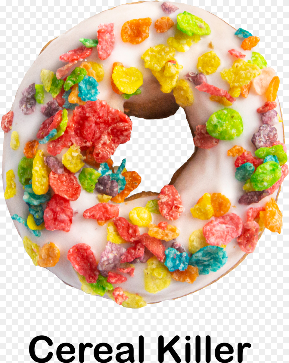 Vanilla Frosting Fruity Pebbles Doughnut, Birthday Cake, Cake, Cream, Dessert Png Image