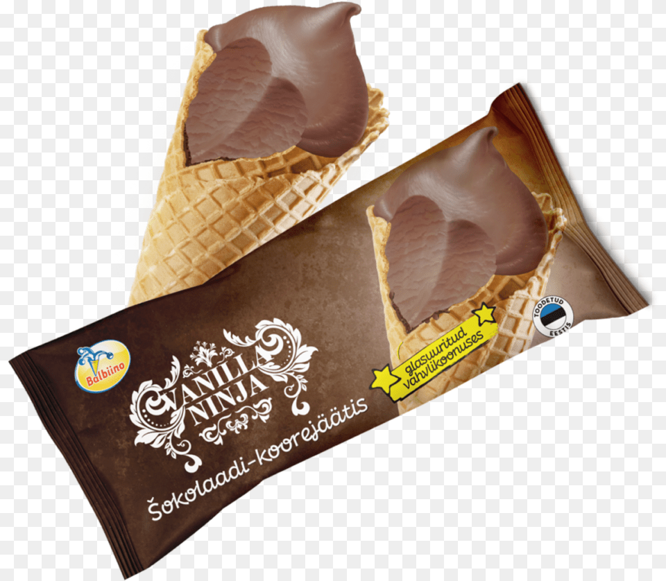 Vanilla Ninja Chocolate Dairy Ice Cream On Wafer Cone Chocolate, Dessert, Food, Ice Cream, Soft Serve Ice Cream Png Image