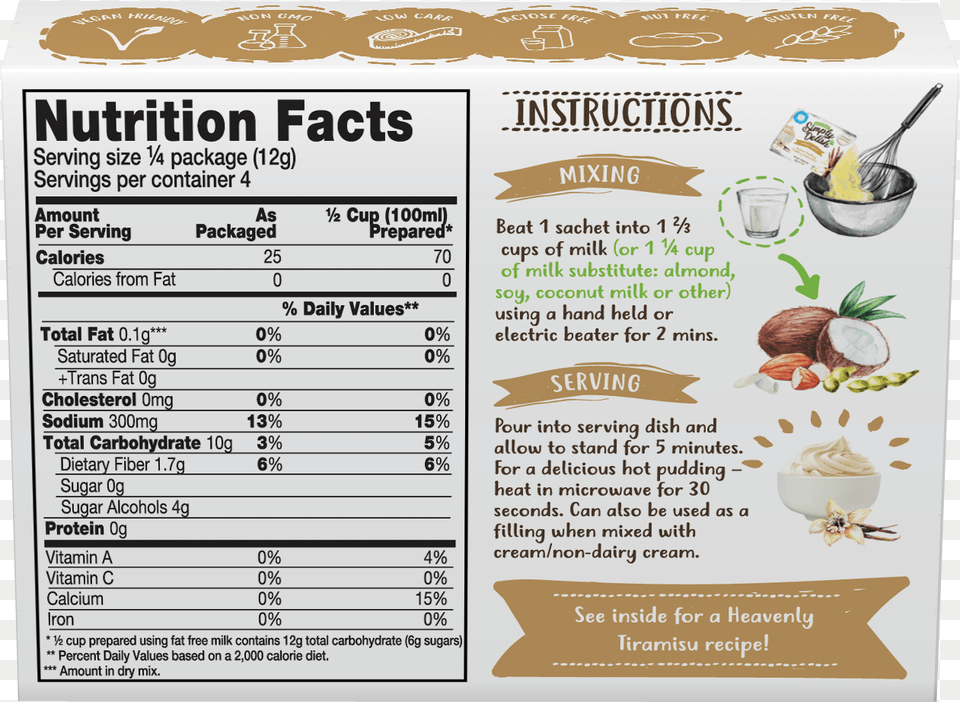 Vanilla Pudding Nutrition Facts, Menu, Text Free Transparent Png