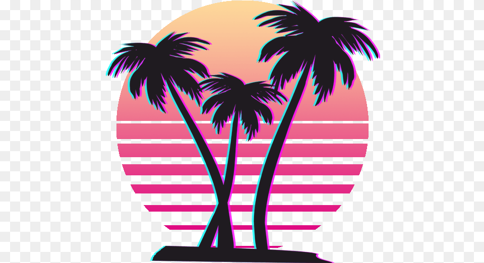 Vapor Wave Aesthetic Open Adoptables Flight Rising Sunset Palm Tree Logo, Palm Tree, Plant, Person, Art Png