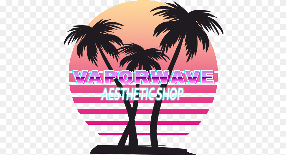 Vapor Wave Aesthetic Open Adoptables Flight Rising Sunset Palm Tree Logo, Plant, Palm Tree, Person Png Image