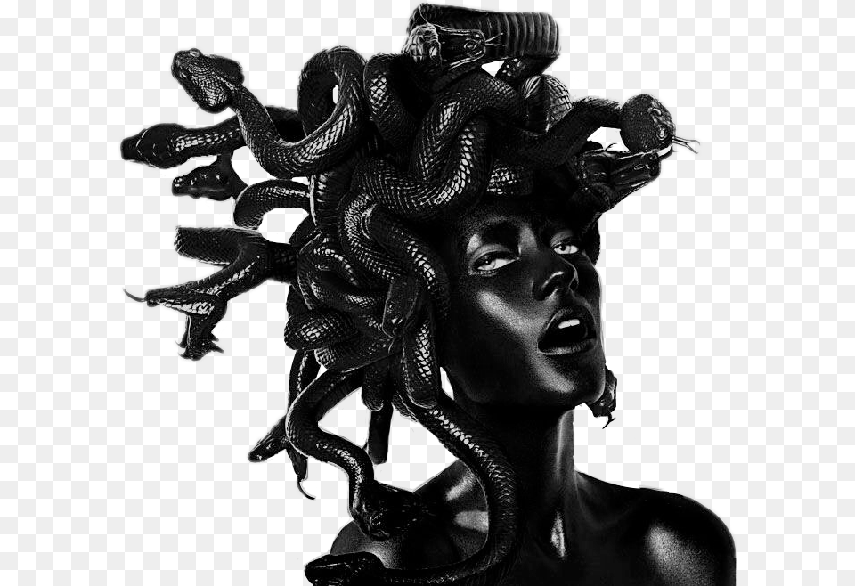 Vaporwave Aesthetic Black Medusa Snake Statue Grunge Myths And Legends Art, Face, Head, Person, Photography Png Image