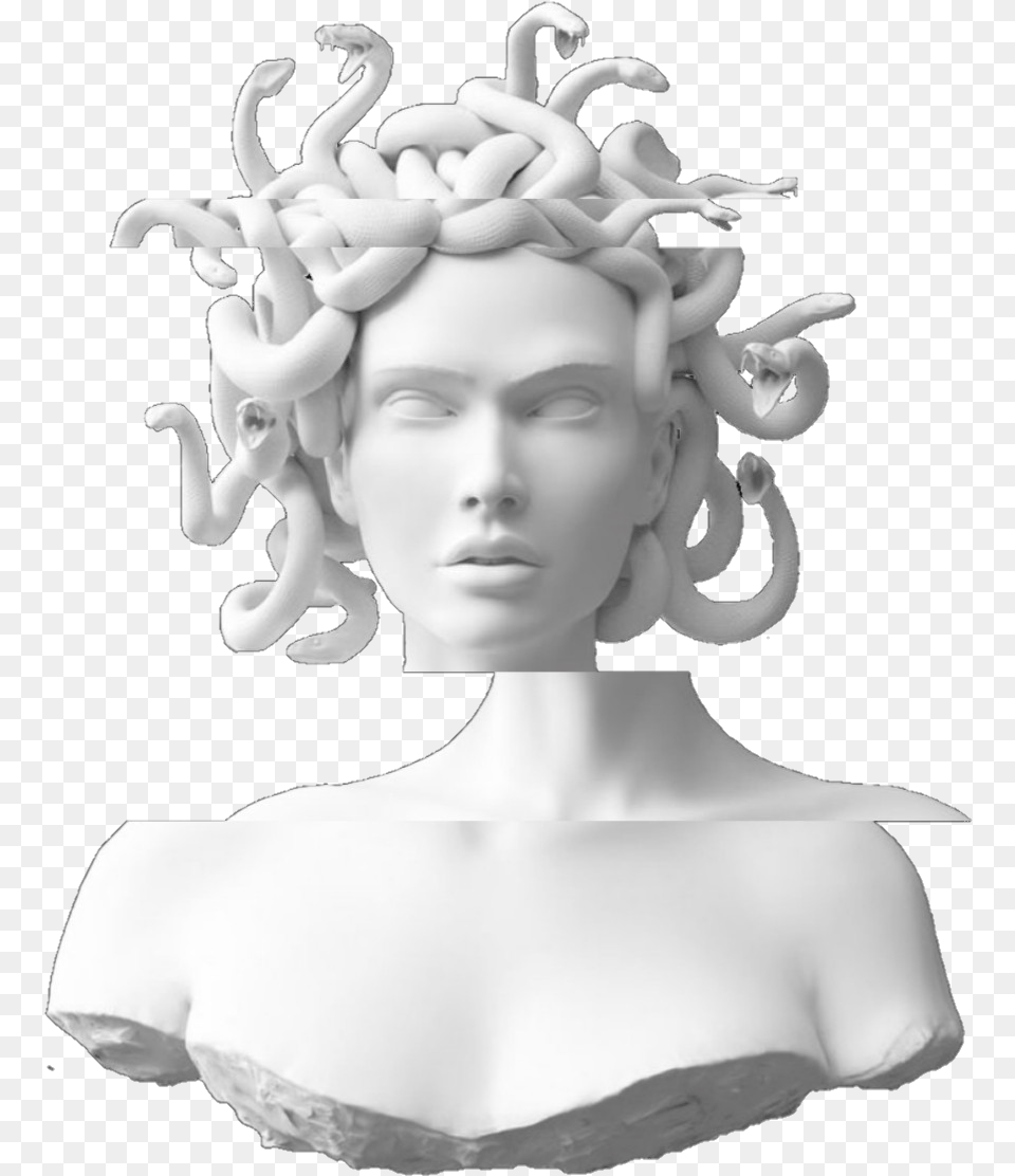 Vaporwave Medusa Estatua Statue Glich Medusa Statue, Art, Face, Head, Person Png Image