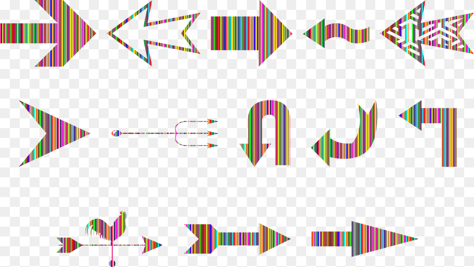 Variety Of Colorful Striped Arrows Clip Arts Icon, Art, Graphics, Pattern Png Image