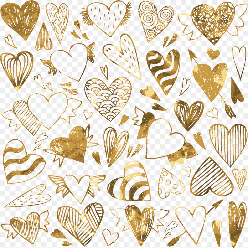 Various Pattern Of Golden Peach Hearts Vector Love Doodle Herzen, Home Decor, Art, Collage, Rug Png Image
