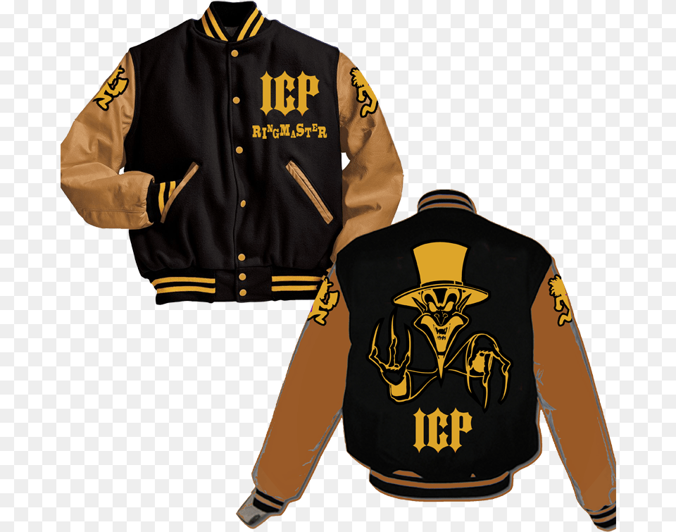 Varsity Jacket Icp Ringmaster Black Amp Light Gold High School Sport Jacket, Clothing, Coat, Shirt, Long Sleeve Free Png