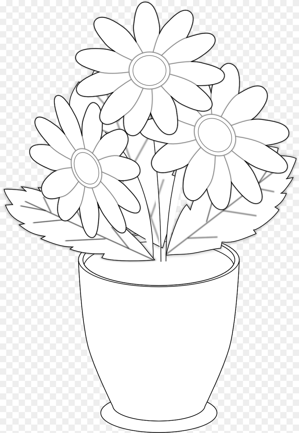 Vase Of Flower Drawing, Daisy, Plant, Potted Plant, Flower Arrangement Free Png