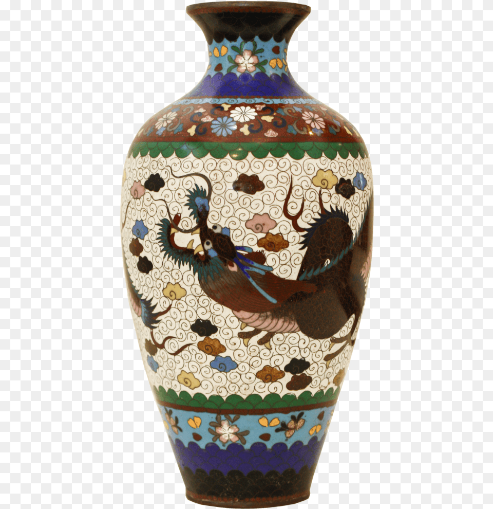 Vase With Dragon Motif 19th Century Cloisonn Late Porcelain, Art, Jar, Pottery, Urn Free Png