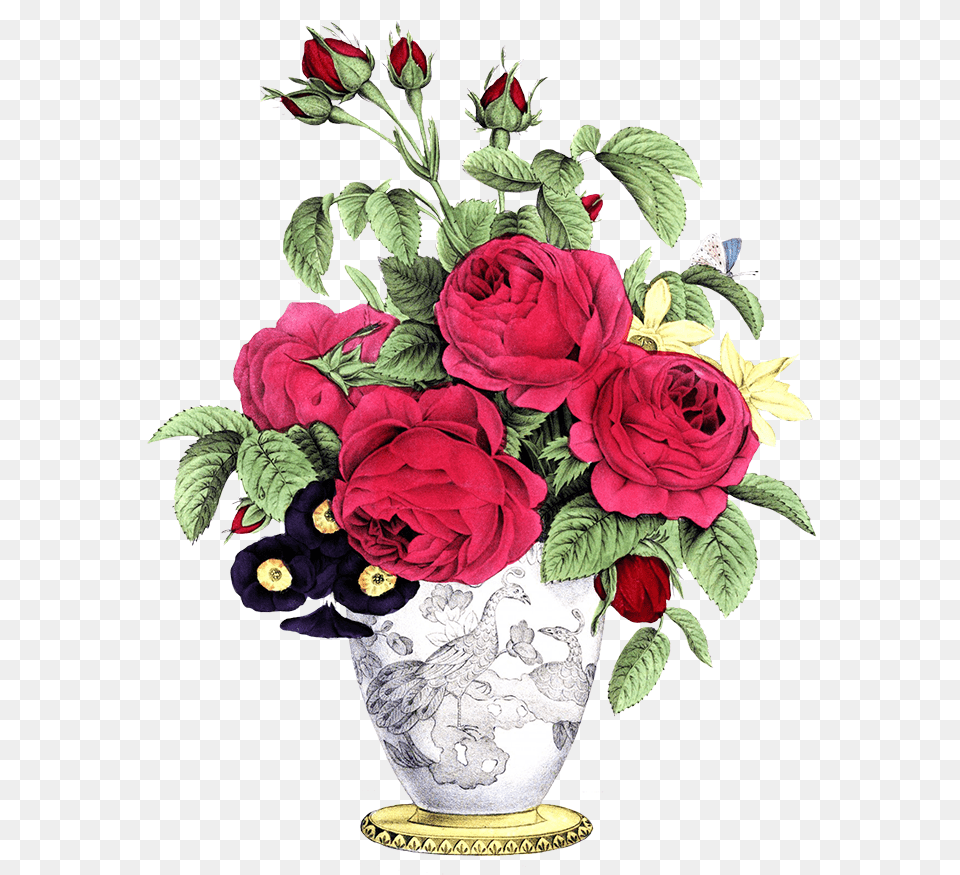 Vase With Red Roses Other Flowers Bouquet Rose Flower Vase Drawing, Art, Plant, Graphics, Flower Bouquet Free Png