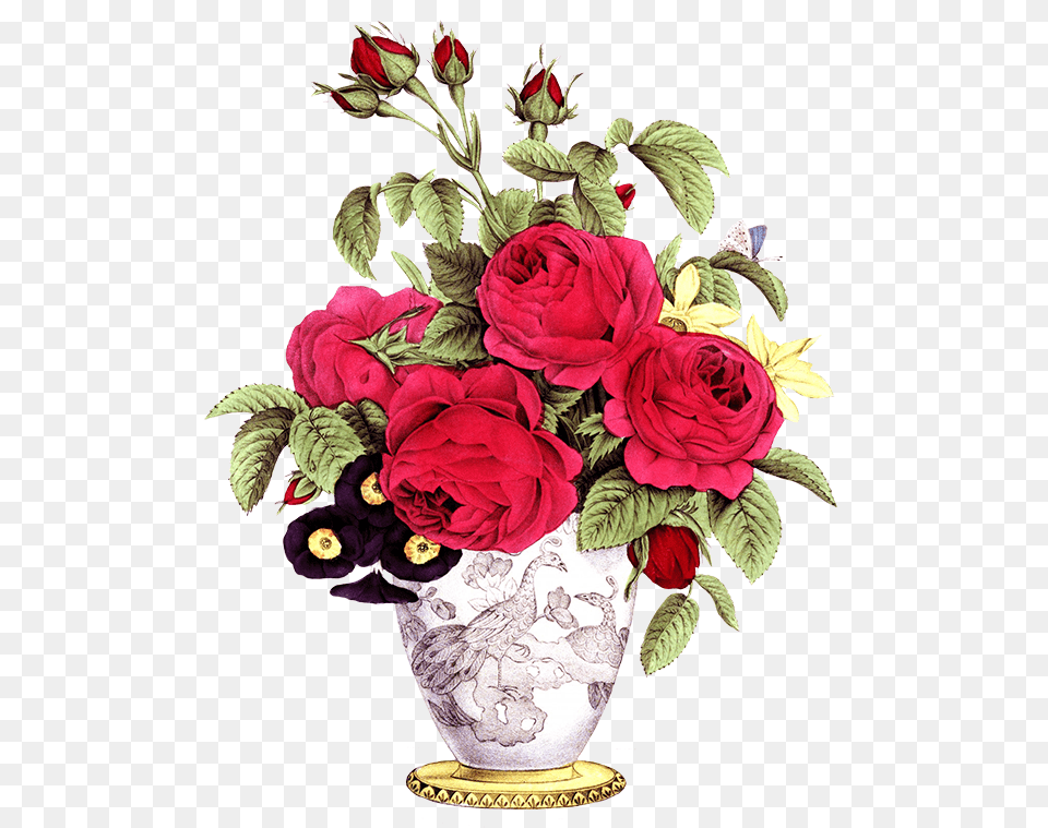 Vase With Rose Flowers Rose Flower Vase Drawing, Art, Plant, Pattern, Graphics Free Png