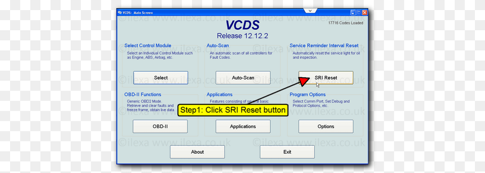 Vcds Front Screen Showing Sri Reset Button Vcds Oil Service Interval, File, Text Free Png Download