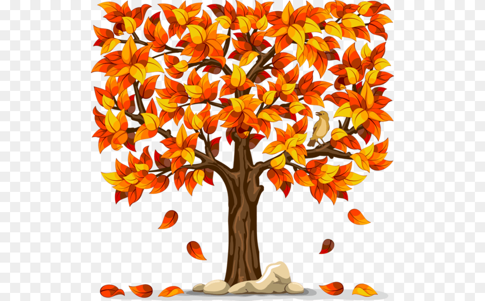Vector Autumn Tree With Orange Leaves Falling Illustration Falling Leaves From Tree, Plant, Art, Leaf, Modern Art Free Png Download