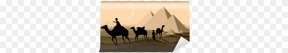 Vector Bedouin Caravan Camels Against Over Pyramids Camel, Person, Animal, Mammal, Horse Free Png Download