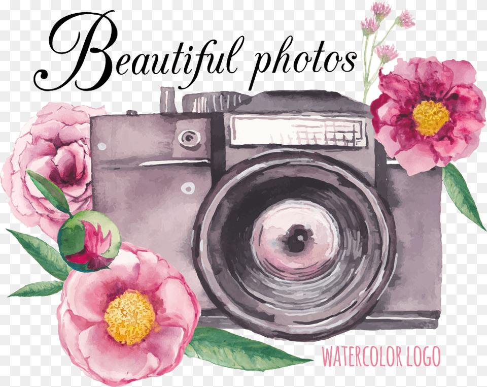 Vector Camera Flower Drawing Hd Clipart Watercolor Clipart Camera, Plant, Rose, Electronics, Digital Camera Png