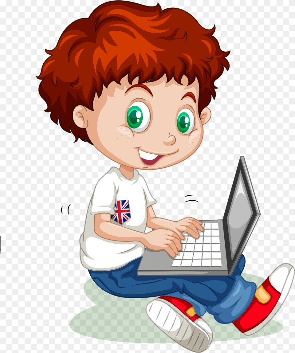 Vector Cartoon Boy Learning Download Boy With Computer Clipart, Electronics, Pc, Laptop, Photography Png