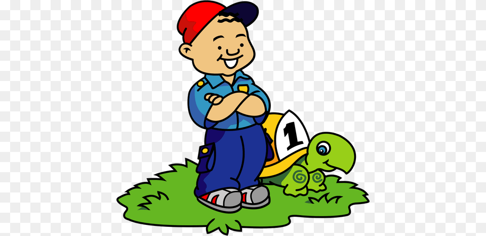 Vector Clip Art Of Boy And Turtle About To Race, Plant, Grass, Garden, Outdoors Png Image