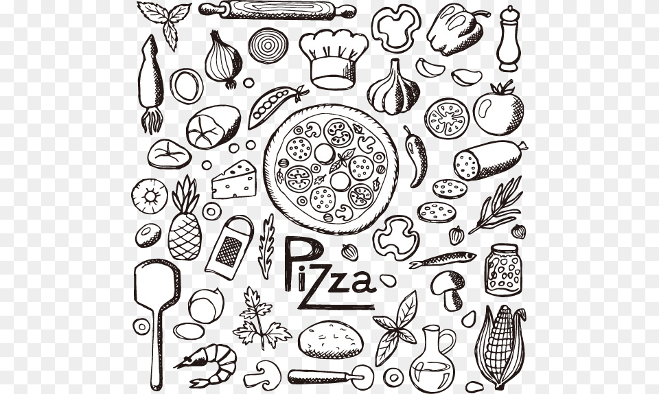 Vector Doodle Food Pizza Elements, Art, Drawing Free Png