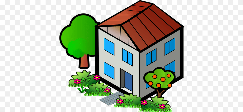 Vector Drawing Of Family Home With Trees, Neighborhood, Architecture, Housing, House Png