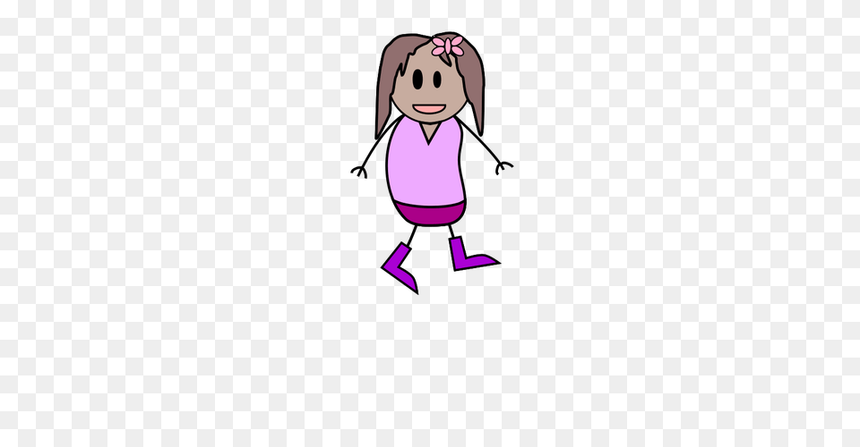 Vector Drawing Of Girl Stick Figure In Purple Clothes Public, Cartoon, Person, Face, Head Free Png