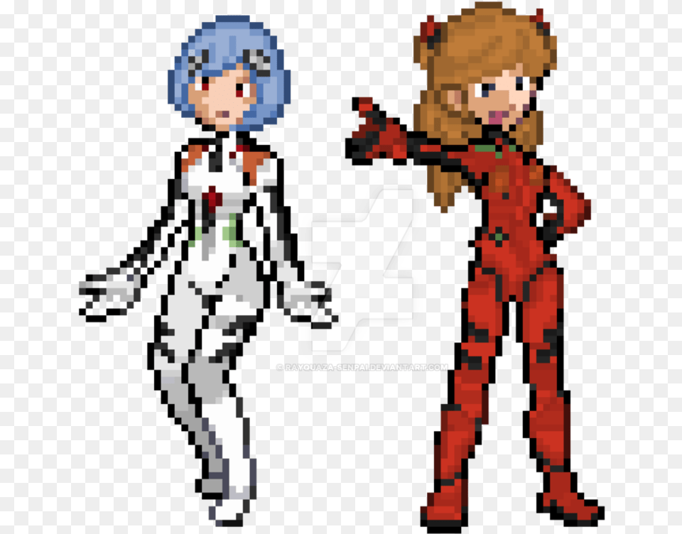 Vector Freeuse Stock Ayanami Rei And Langley Asuka Evangelion Pixel Art, Person, Duet, Performer, Book Free Png