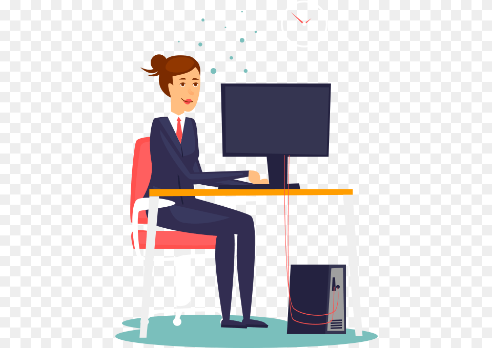 Vector Graphics Person At Desk Cartoon Transparent, Table, Furniture, Man, Male Free Png