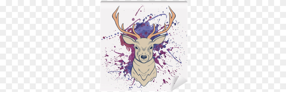 Vector Grunge Illustration Of Deer With Watercolor Purple Deaddress Shower Curtain, Animal, Mammal, Wildlife, Elk Png Image