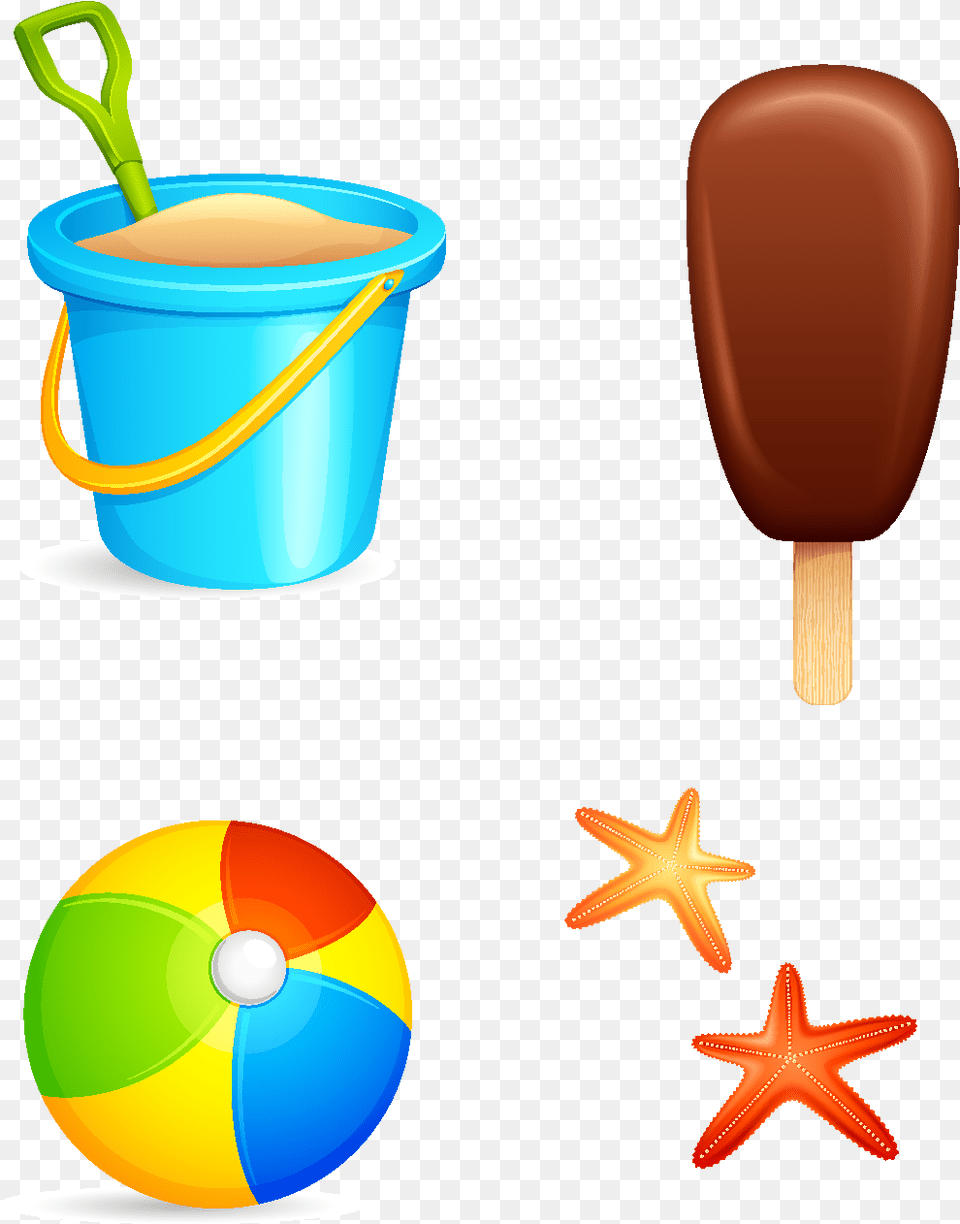 Vector Hand Drawn Ice Cream Bucket With Starfish Sand Bucket, Dessert, Food, Ice Cream, Ball Png Image