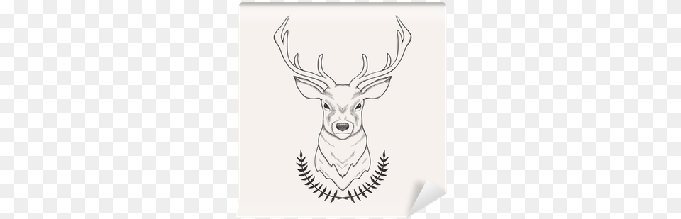 Vector Hand Drawn Illustration Of Deer And Laurel Wall Deer Head Sketch, Animal, Mammal, Wildlife, Art Free Png