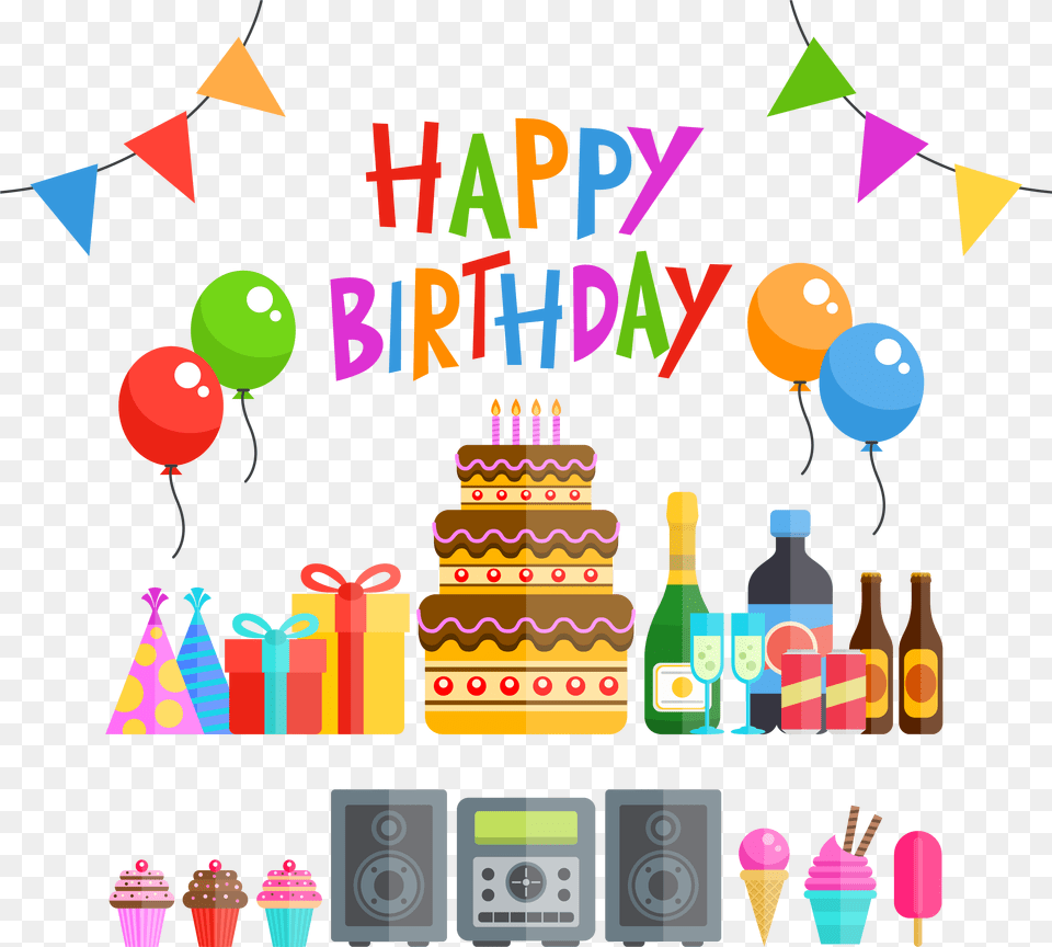 Vector Happy Birthday, Person, People, Balloon, Fun Png Image